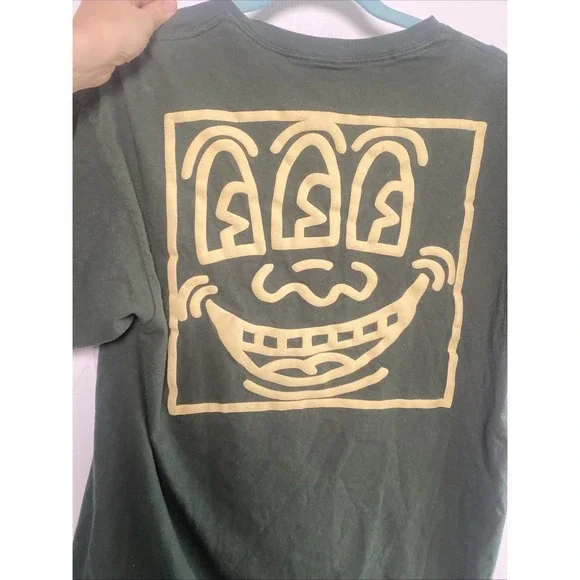 Keith Haring Mens Large Green Cotton Tee 3D Graphic - Picture 3 of 4